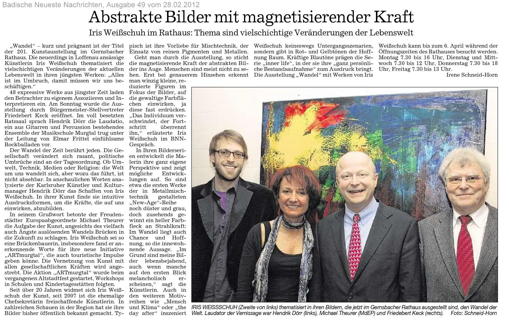 Presse BNN Rathaus Gernsbach Ausstellung Wandel 2012